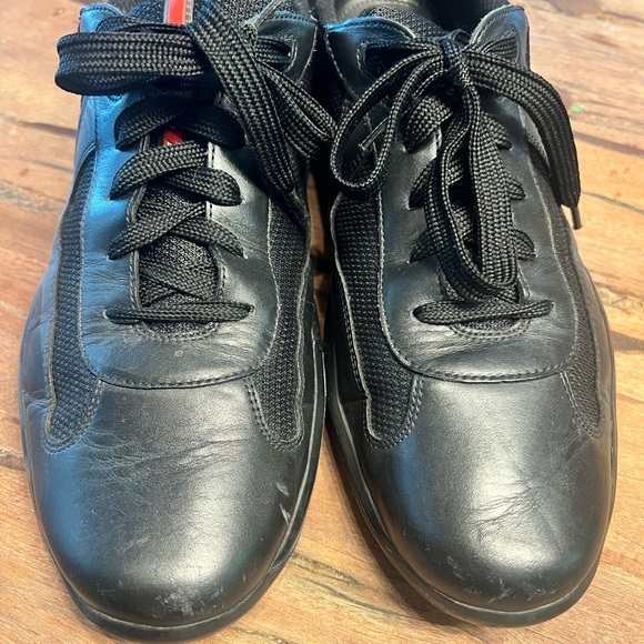 Prada Mens America's Cup Leather & Tech Fabric Sneakers- Black - size 12 - Picture 7 of 7